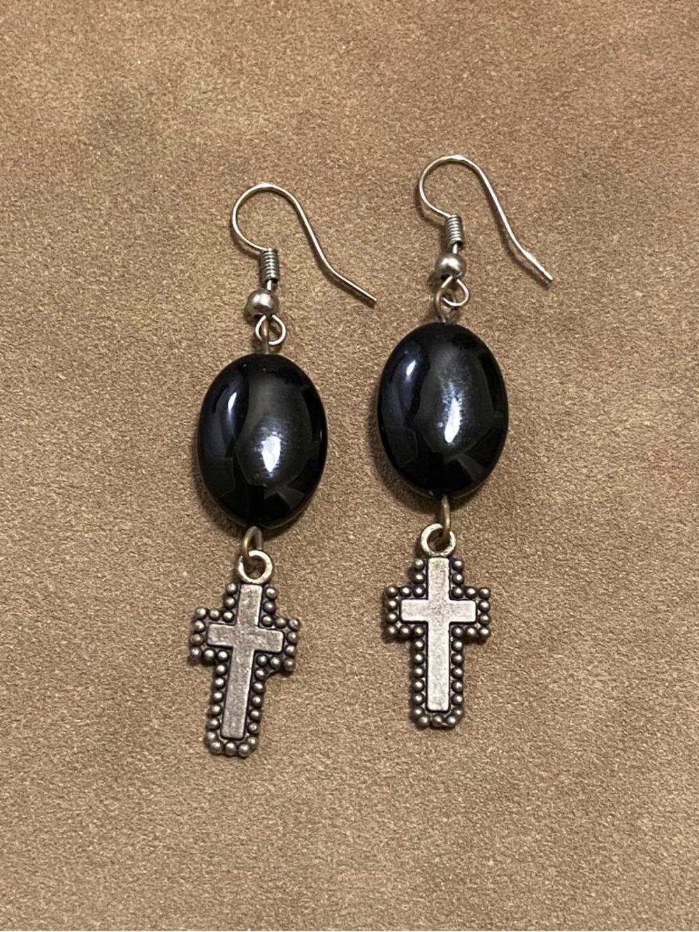 Black Cross Drop Earrings